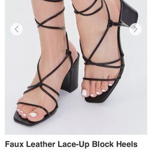 NWOT Faux  leather lace up block heels